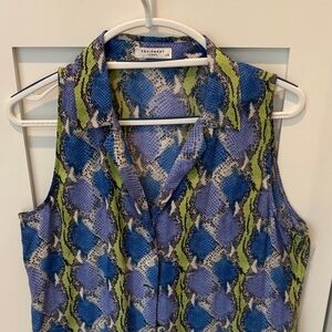 Equipment Blue and Green Snakeskin Top